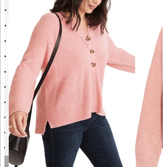 Madewell Sweaters - Madewell Lyle Rib Henley Sweater Pink S